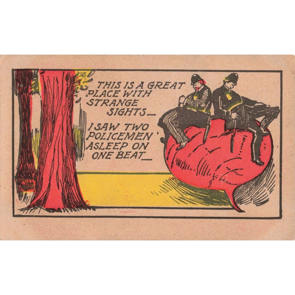 Vtg Comic Postcard British Bobbies Policemen Asleep on One Beat VG - Picture 1 of 2